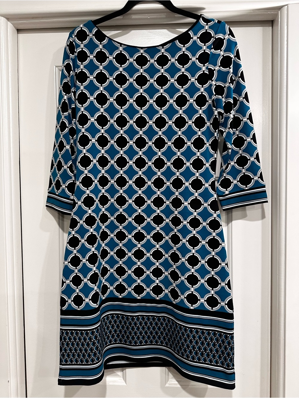 White House Black Market Blue & Black Geometric Midi Dress